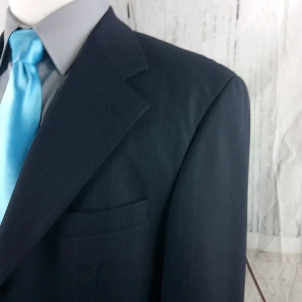 Chaps Ralph Lauren 42R Wool 3 Button Deep Blue Striped Suit Blazer Jacket